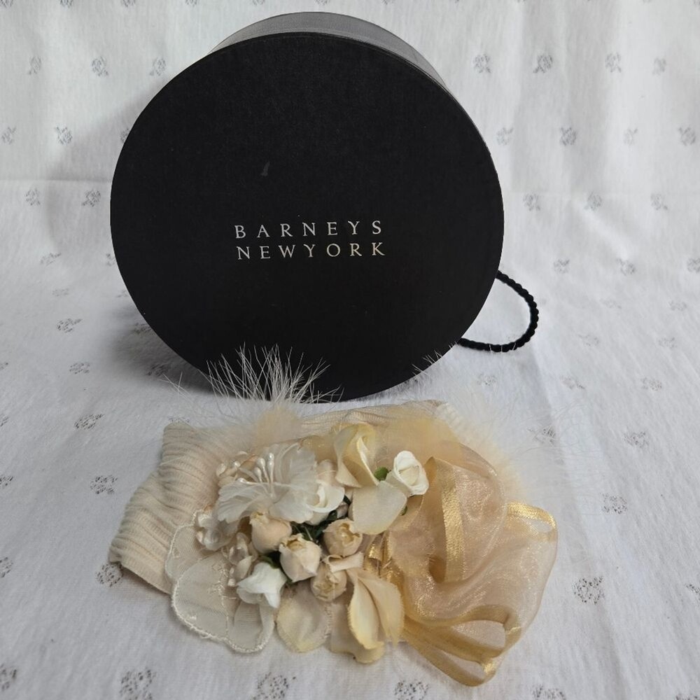 Vintage Barneys New York Beth Zolet Cream Textured Floral Girls Headband